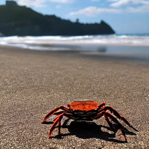 Image similar to crab on beach on sand, sea in the background, sun is shining