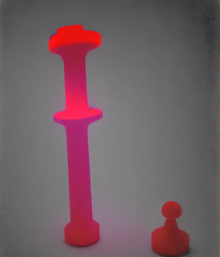 Image similar to minimal realistic textured chess - piece readymade by marcel duchamp in a museum, color bleed, light leak, marcel duchamp, man ray, hito steyerl, saadane afif, underexposed neon