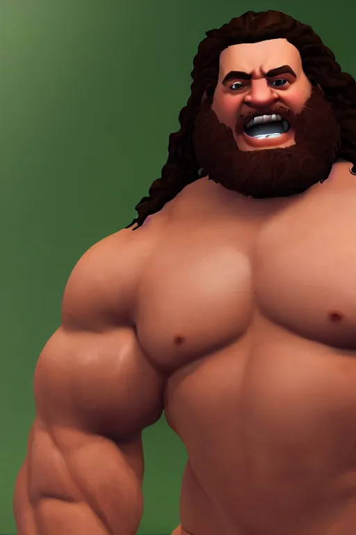 Prompt: portrait of hulking herculean bodybuilder muscular musclebound bodybuilder hagrid, avatar, the sims 4