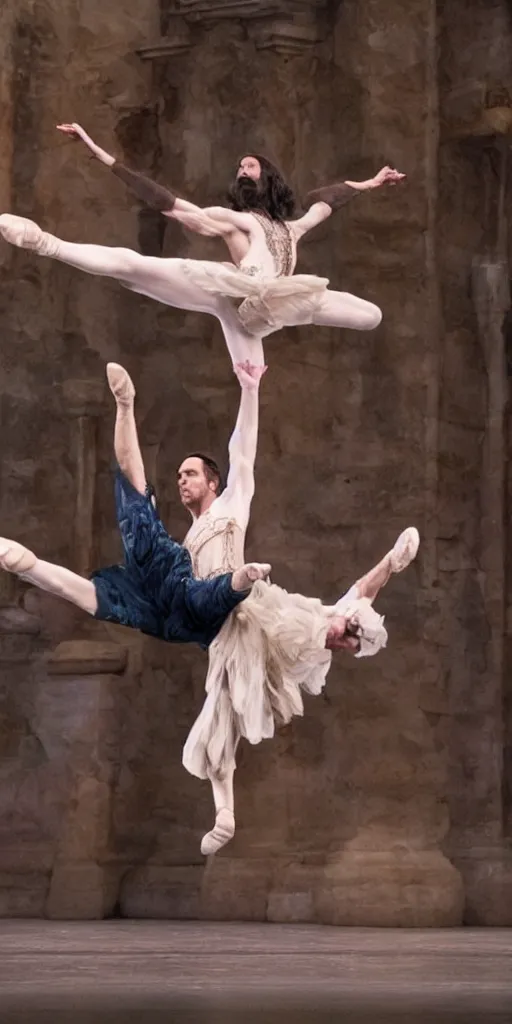 Image similar to nicholas cage ballet dancer in disney world detailed, cinematic