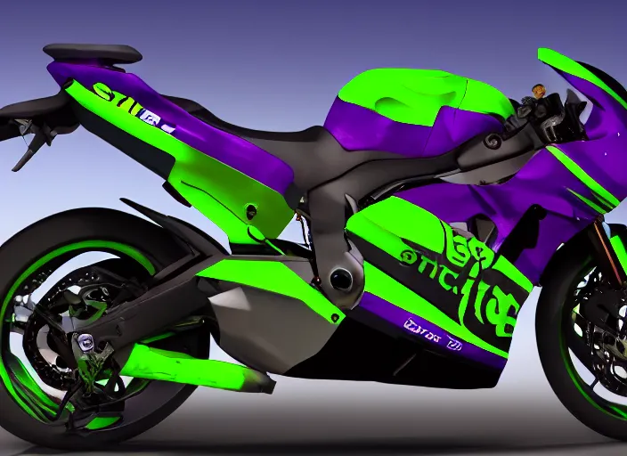 Prompt: snake oil purple and green SIPTECH motorbike livery, global illumination, insanely detailed and intricate, immaculate, matte painting, cinematic, 8k