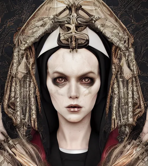 Image similar to beautiful female character inspired by venice carnival ellen ripley and nun | | digital artwork made by greg rutswork, anna dittmann and lois van barlee, symmetrical, anatomically correct