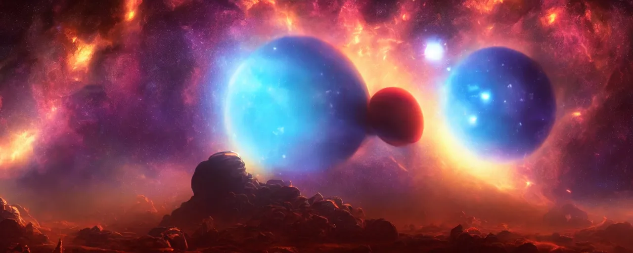Prompt: outer solarsystem gas planet face of god nebula, [ cinematic, detailed, epic, widescreen, opening, establishing, mattepainting, photorealistic, 4 k, octane render, art by paul lehr ]