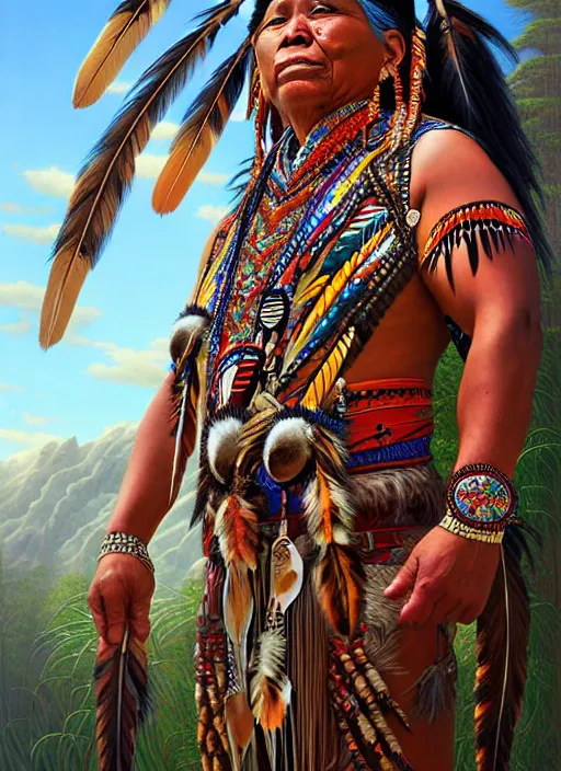 Prompt: : native American shamen fantasy, fantasy magic, , intricate, sharp focus, illustration, highly detailed, digital painting, concept art, jahbu art and Paul lewin and kehinde wiley, masterpiece