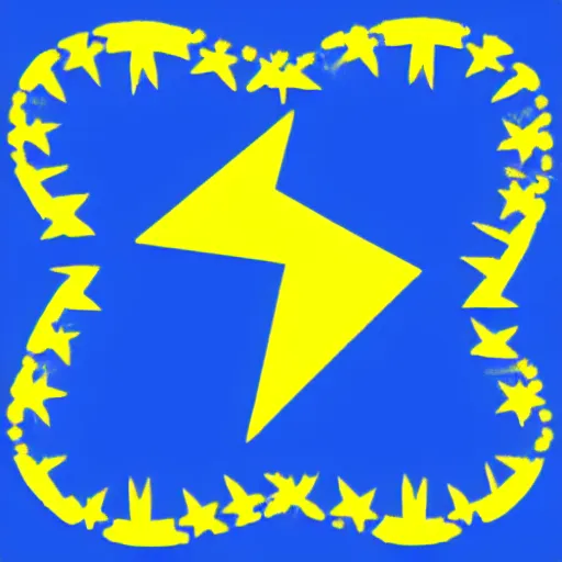 Image similar to A blue and white tricolor flag with a yellow lightning bolt in the middle, vexillogy, svg