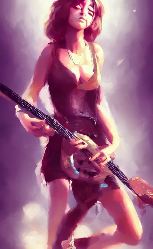 Image similar to rock star girl. concept art, artstation trending, digital painting highly detailed, vxf, cinematic