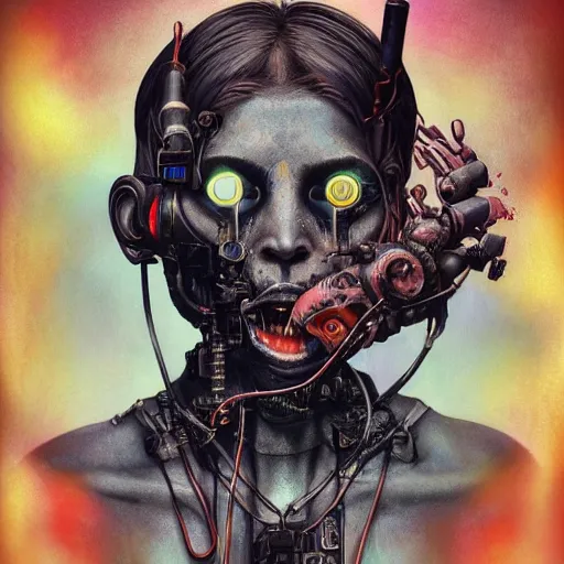 Image similar to portrait of Gargoyle, cameras, melting ,8k,by tristan eaton,Stanley Artgermm,Tom Bagshaw,Greg Rutkowski,Carne Griffiths, Ayami Kojima, Beksinski, Giger,trending on DeviantArt,face enhance,hyper detailed,minimalist,cybernetic, android, blade runner,full of colour