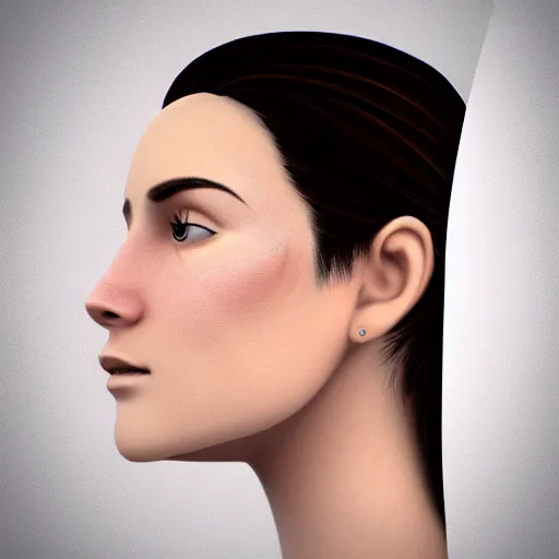 Image similar to young woman face profile with huge 1 8 inch nose octane render