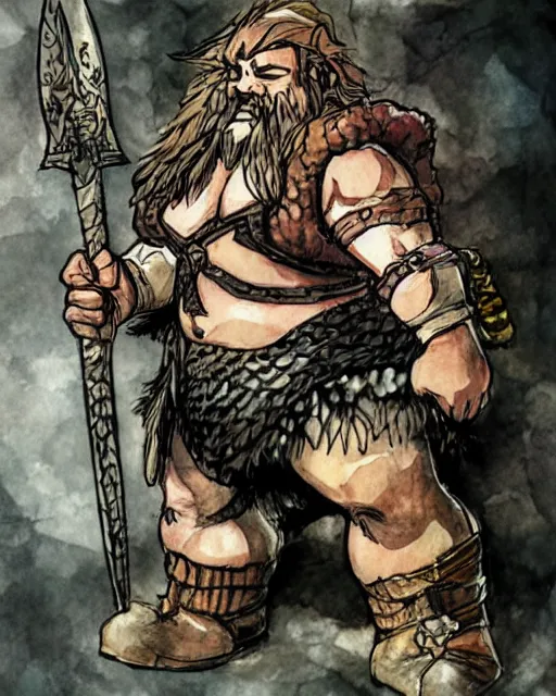 Prompt: Dwarf Barbarian, drawn by Yoji Shinkawa, water color, Dungeons and Dragons, Wizards of the Coast