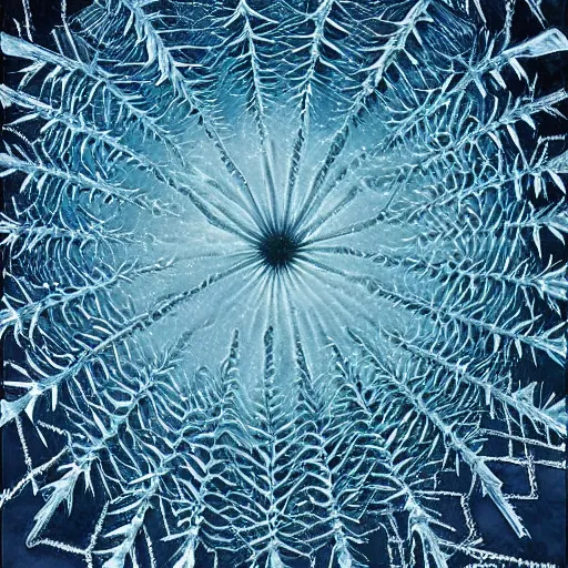 Image similar to Spiky tall ice crystals. Highly Detailed. Masterpiece. By Jeffrey Smith