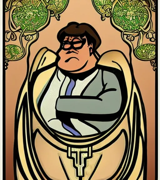 Image similar to art nouveau peter griffin, in the style of alphonse mucha