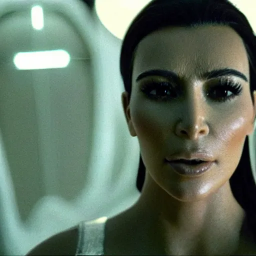 Image similar to film still of Kim Kardashian in the movie Alien.