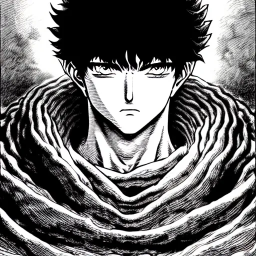 Prompt: a beautiful portrait of man by kentaro miura and gustave dore, berserk style, hyperdetailled manga character