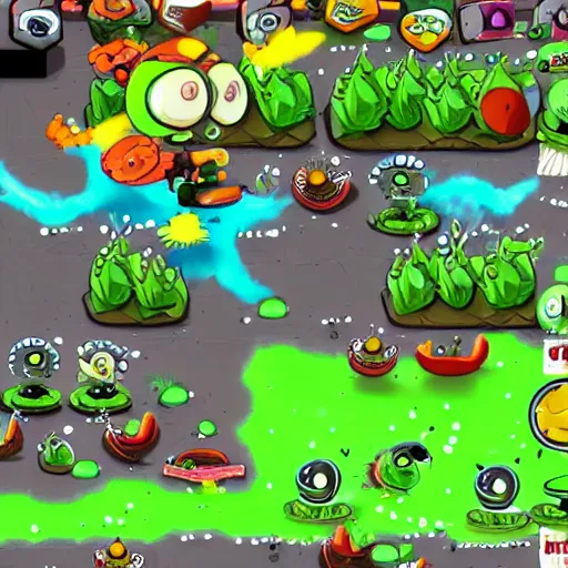 Image similar to Splatoon as a Plants vs Zombies video game, in game screenshot