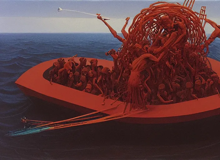 Image similar to painting of the raft of the medusa, science fiction, Edward Hopper and James Gilleard, Zdzislaw Beksinski, highly detailed