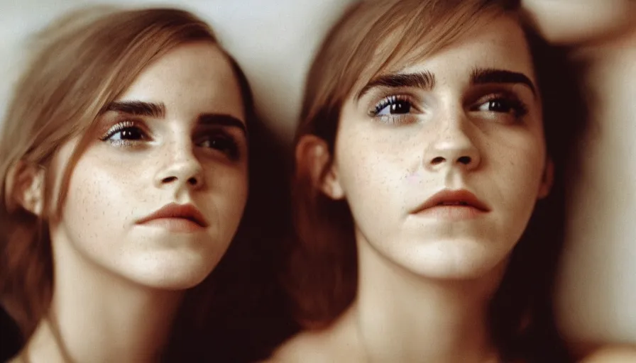 Image similar to far view, emma watson, portrait, close up, kodak gold 2 0 0, 5 0 mm,