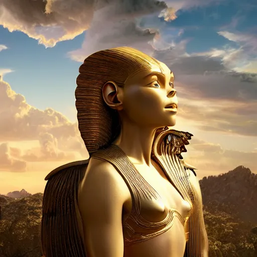 Image similar to modernist jeff koons style neverending story winged sphinx, ultra realistic, golden hour, concept art, intricate details, serious, highly detailed, photorealistic, octane render, 8 k, unreal engine, art by todd mcfarlane and artgerm and greg rutkowski and alphonse mucha