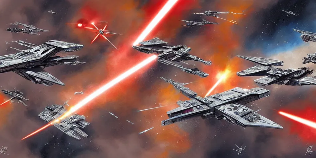 Star Wars concept art of the an X wing battle in space Stable