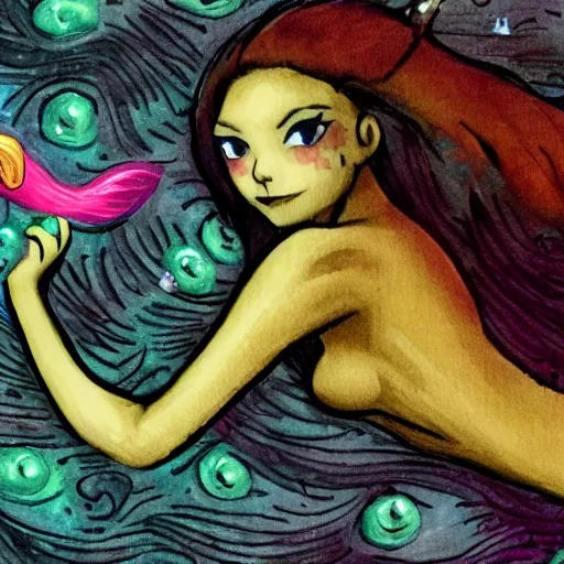 Image similar to a mermaid using a ninendo switch,