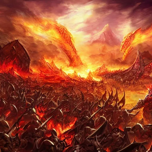 Image similar to chaos war, war theme, bloodbath battlefield background, fiery battle coloring, hearthstone art style, epic fantasy style art, fantasy epic digital art, epic fantasy card game art