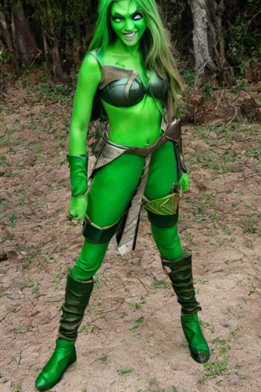 Image similar to jessica alba as a green - skinned verden from dnd, cosplay, photoshoot