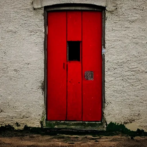 Prompt: a red door floating in a black void,