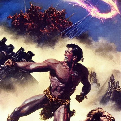 Prompt: detailed illustration the clash of titans 1 9 8 2 movie, hyper detailed, realistic, oil painting, frank frazetta, cinematic lighting