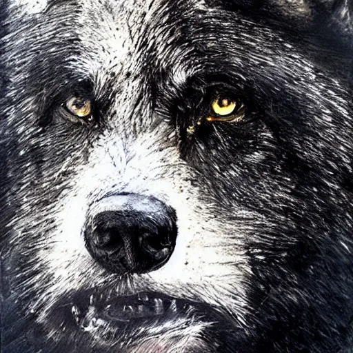 Image similar to a portrait of a black wolf, art by Guy Denning, matte painting, high detail, award winning, photorealistic