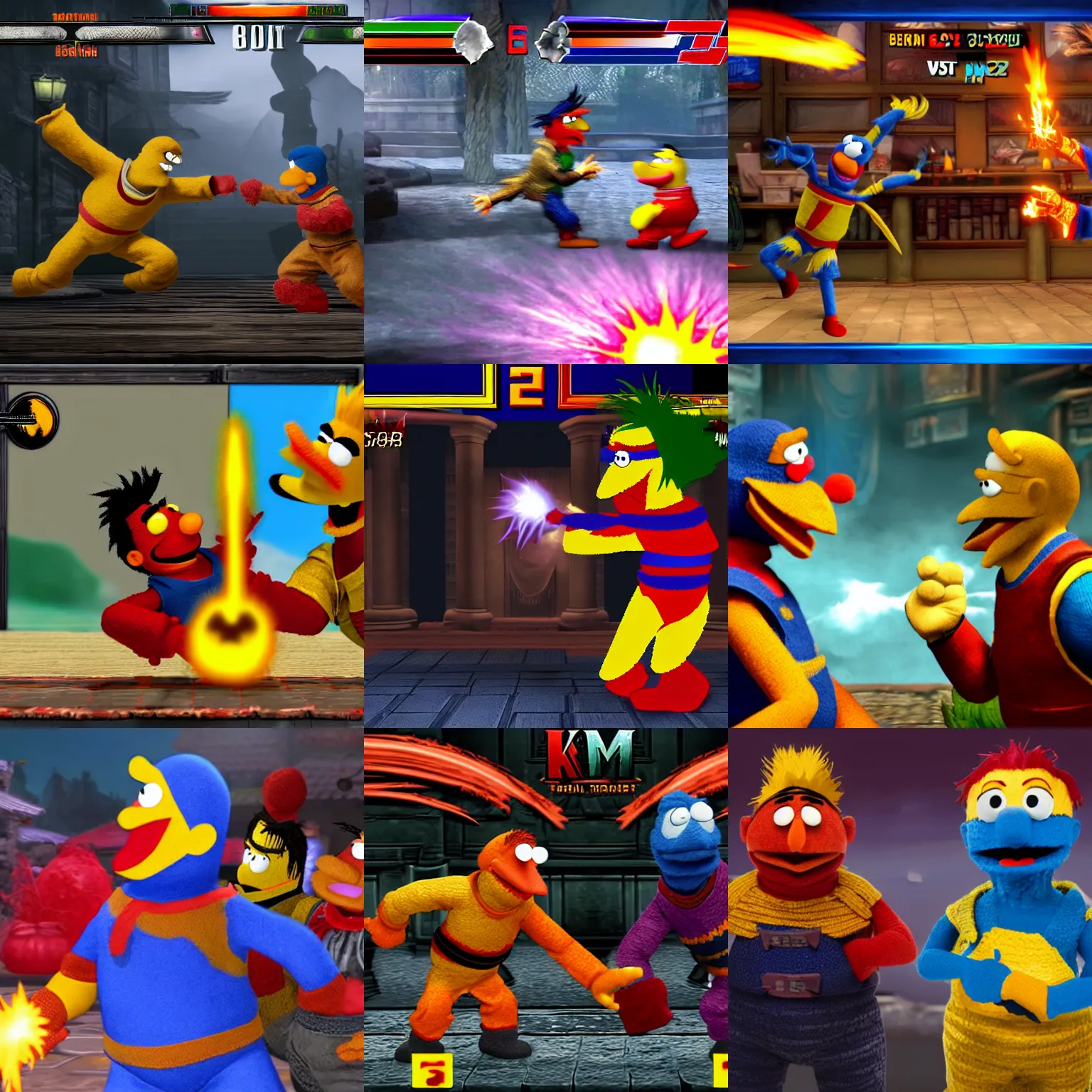 Prompt: Bert vs Ernie Mortal Kombat gameplay screenshot