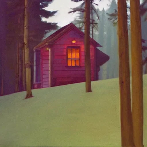 Image similar to an Eerie cabin in the middle of the woods in the style of Edward Hopper