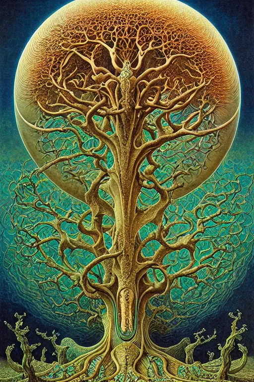 Image similar to tree of life by roger dean and andrew ferez, art forms of nature by ernst haeckel, divine chaos engine, symbolist, visionary, art nouveau, botanical fractal structures, organic, detailed, realistic, surreality