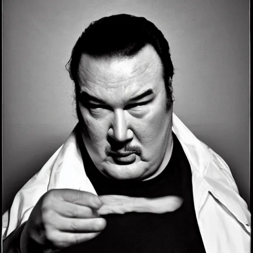 Prompt: fat steven seagal throwing up in a toilet, studio lighting, rolling stone magazine cover, black and white