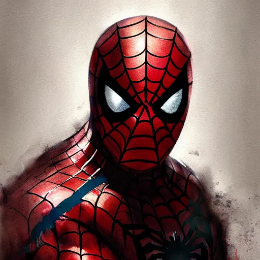 Prompt: A portrait of spiderman, zombie, marvel art, art by greg rutkowski, matte painting, trending on artstation