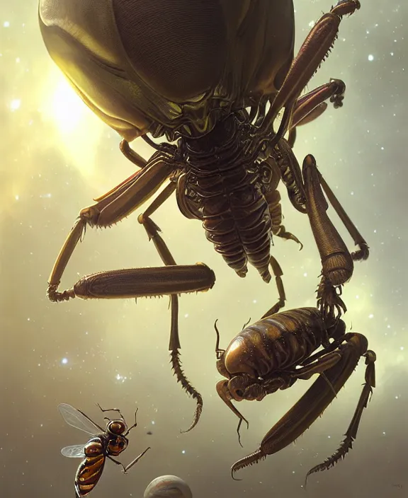 Image similar to portrait of a alien insect, adorable, childlike, milky way environment, ultra realistic, concept art, intricate details, cheerful, highly detailed, photorealistic, octane render, 8 k, unreal engine. art by christopher marley and artgerm and hr giger and greg rutkowski and alphonse mucha