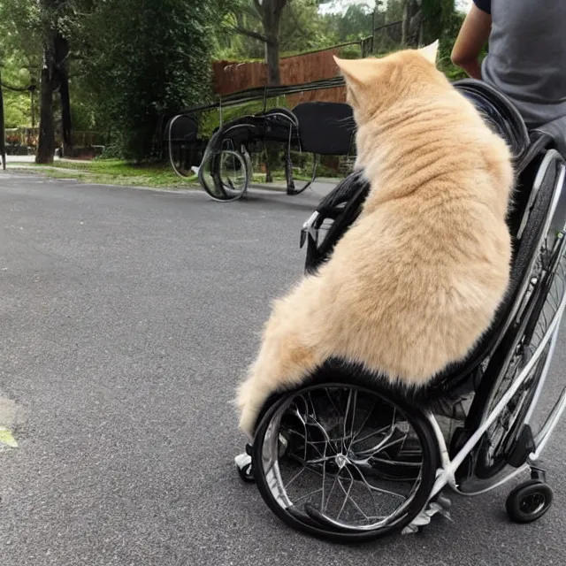 Image similar to super fat cat sitting in a wheelchair