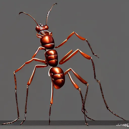 Image similar to A large ant queen standing on her hind legs, realistic detailed digital art