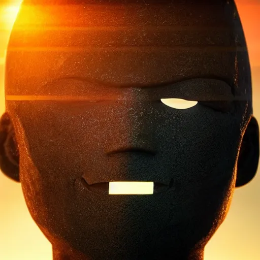Image similar to a closeup photorealistic photograph of a shadow face staring at a beatiful sunset on the beach, fantastic four theme. bright scene. fine detail. this 4 k hd image is trending on artstation, featured on behance, well - rendered, extra crisp, features intricate detail, epic composition and the style of unreal engine.