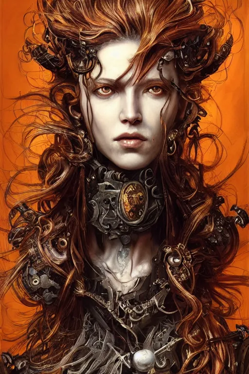 Image similar to portrait, headshot, insanely nice hair style, dramatic hair color, digital painting, of a old 17th century, old cyborg merchant, amber jewels, baroque, ornate clothing, scifi, realistic, hyperdetailed, chiaroscuro, concept art, art by Franz Hals and Jon Foster and Ayami Kojima and Amano and Karol Bak,