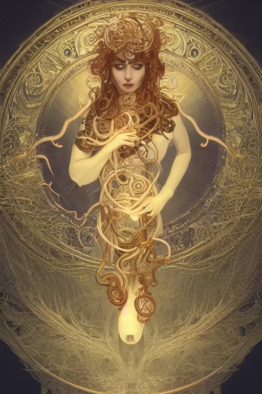 Image similar to an immaculate render of a complex metallic sphere spawning cables and bird wings, floating in a temple surrounded by wild tentacles made from mandalas and incense smoke, full body, perfect face, powerful, cinematic, beautifully lit, by artgerm, by alphonse mucha, by karol bak, 3 d, trending on artstation, octane render, 8 k