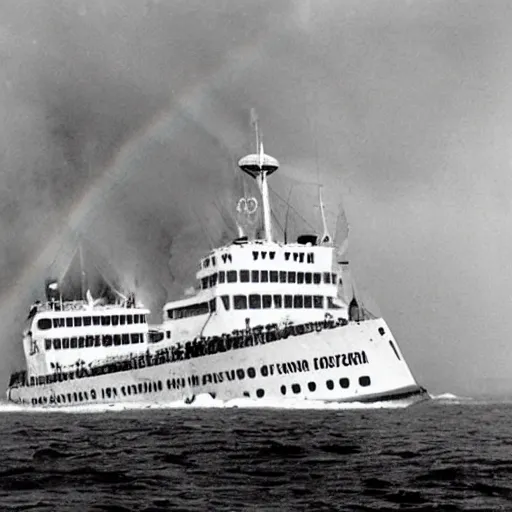 Image similar to the sinking of the rainbow warrior by the dastardly mustache twirling french