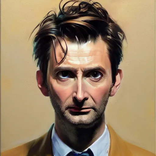 Prompt: greg manchess portrait painting of david tennant the 1 0 th doctor as overwatch character, medium shot, asymmetrical, profile picture, organic painting, sunny day, matte painting, bold shapes, hard edges, street art, trending on artstation, by huang guangjian and gil elvgren and sachin teng