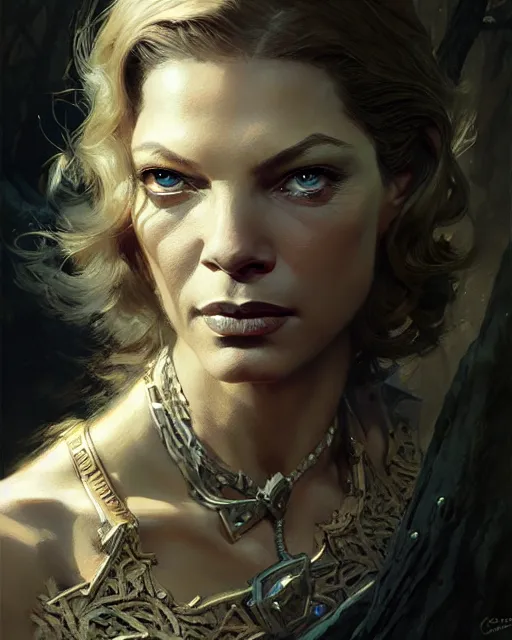 Image similar to fierce young lauren bacall, fantasy character portrait, ultra realistic, concept art, intricate details, highly detailed by greg rutkowski, gaston bussiere, craig mullins, simon bisley