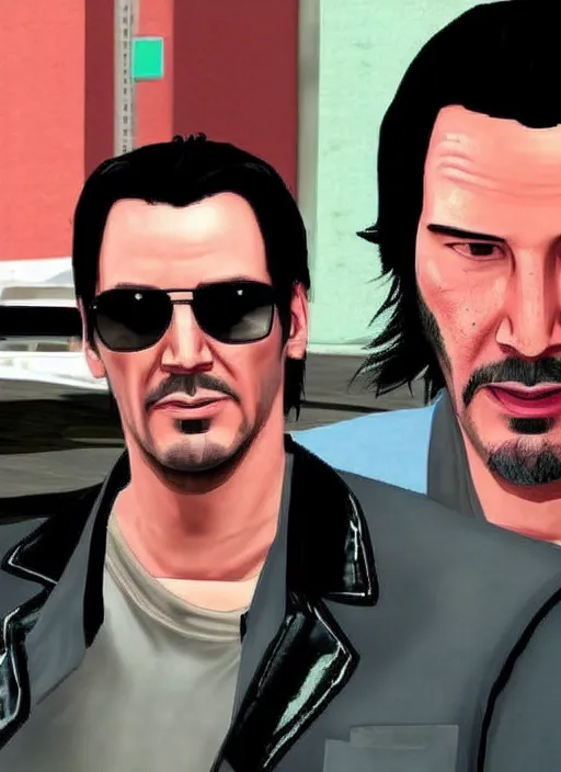 Image similar to Keanu Reeves in GTA Vice City