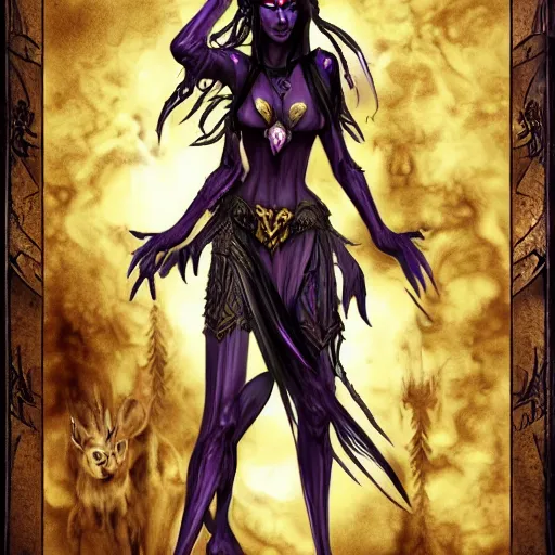 Image similar to dark elf sorceress who is summoning a demon in the style of warhammer fantasy : : head and shoulders drawing