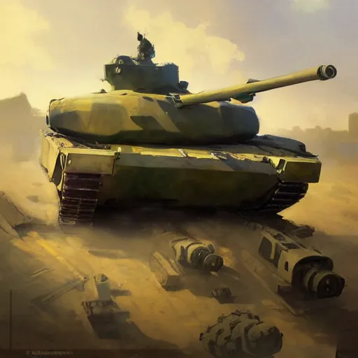 Image similar to greg manchess painting of a tank with an anime decal, organic painting, sunny day, matte painting, bold shapes, hard edges, street art, trending on artstation, by huang guangjian, gil elvgren, ruan jia, randy vargas, greg rutkowski