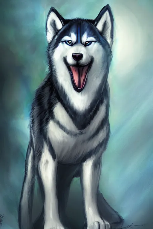 Prompt: a character design of a husky hero, portrait painting, anime, humanoid, anthropomorphic, personify, furry