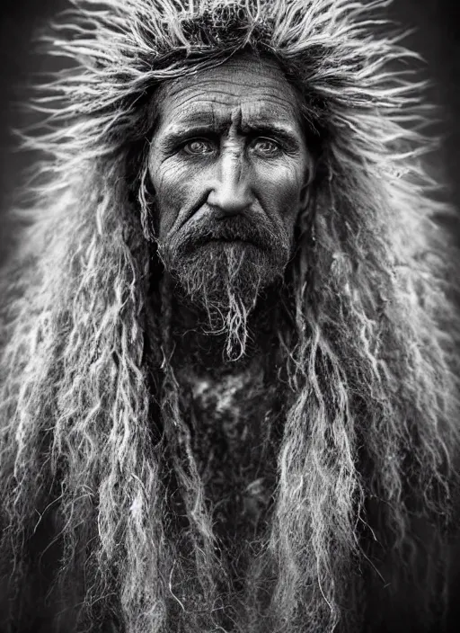 Image similar to Award winning Editorial photo of a medieval Native Liechtensteiners with incredible hair and beautiful hyper-detailed eyes wearing traditional garb by Lee Jeffries, 85mm ND 5, perfect lighting, gelatin silver process