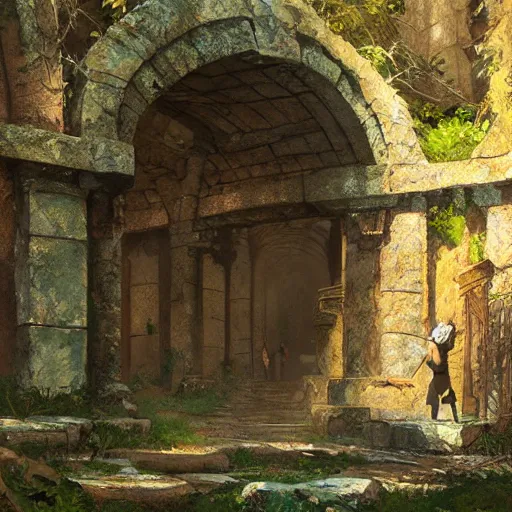 Prompt: concept art painting of an ornate ancient stone archway, in the woods, realistic, detailed, cel shaded, in the style of makoto shinkai and greg rutkowski and james gurney