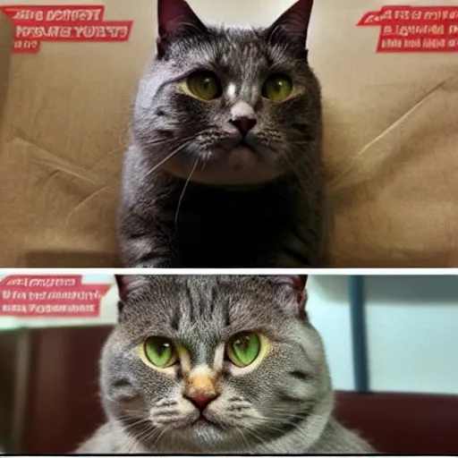 Image similar to Two Angry Cats, Grump Elon Musk Cat and Grumpy Bill Gates Cat, Cats with Humanlike faces, firm frown