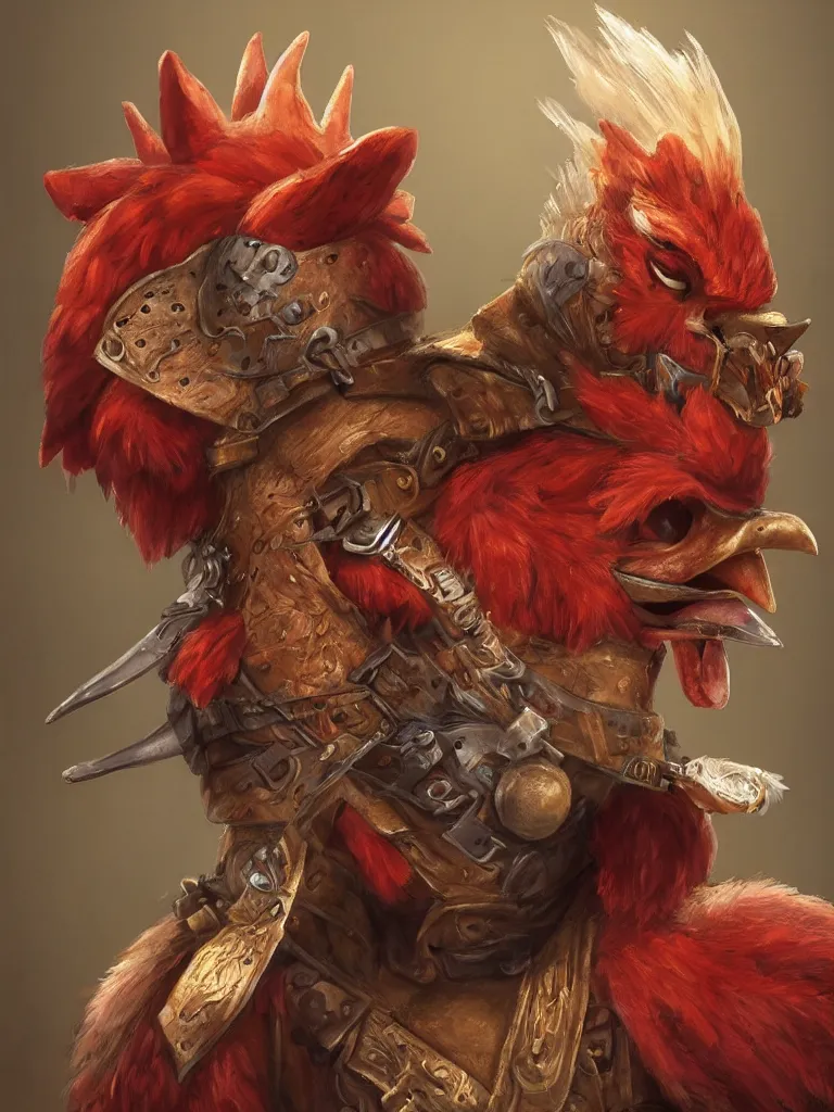 Image similar to portrait of an anthropomorphic rooster man dressed as a fantasy ranger by alex horely orlandelli, fantasy, artstation, d & d, smooth, illustration